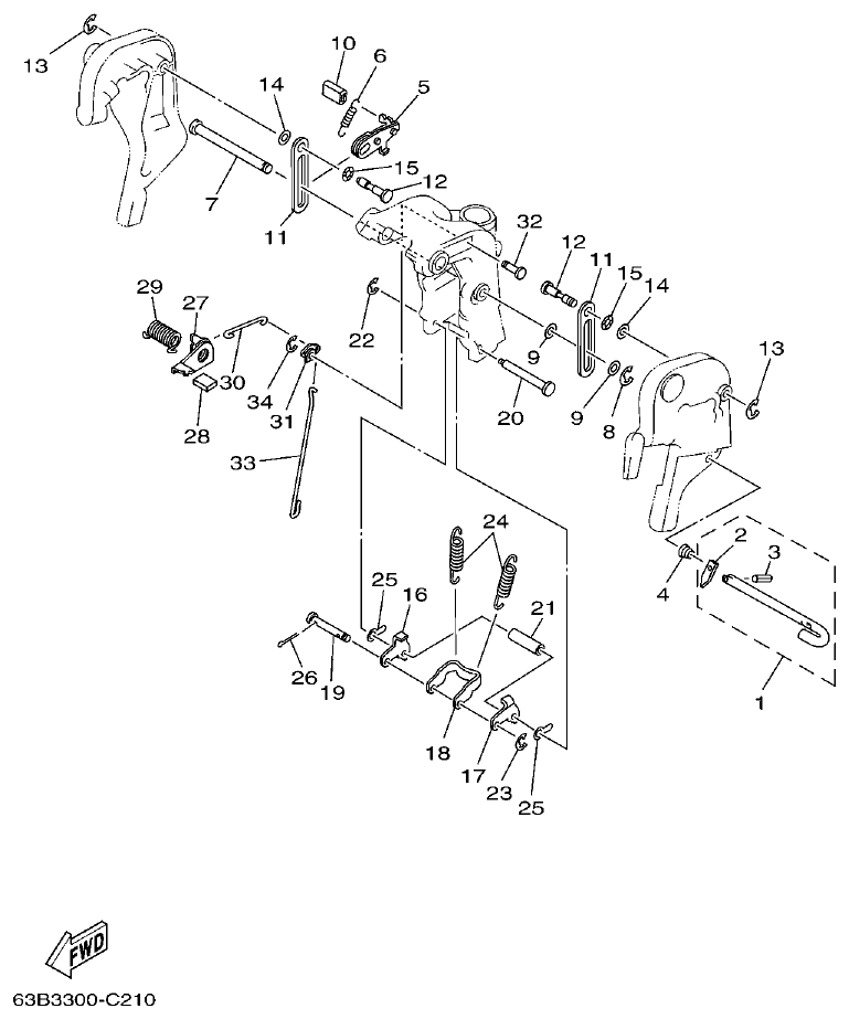 Yamaha 40VMHO, 40VEO, 40YETO BRACKET 3 parts diagram